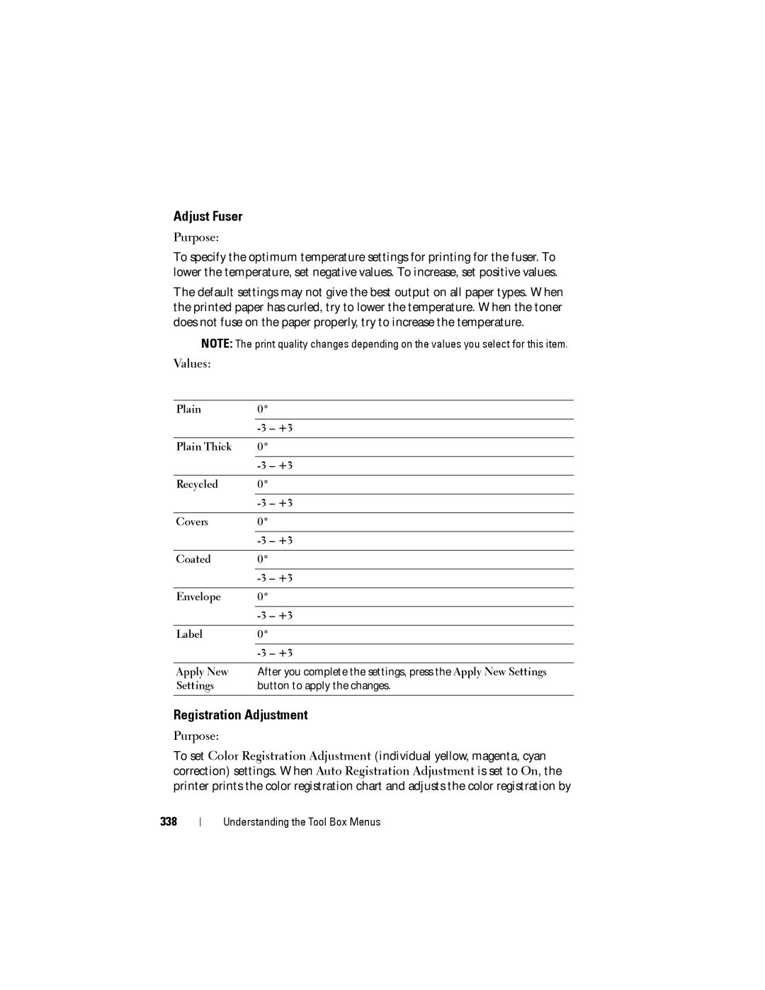 Dell 1355cnw, 1355CN manual Adjust Fuser, Registration Adjustment, 338 