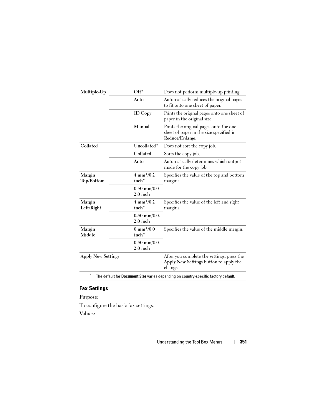 Dell 1355CN, 1355cnw manual Fax Settings, 351 