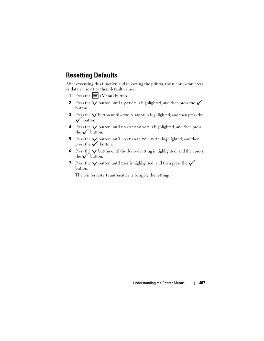 Dell 1355CN, 1355cnw manual Resetting Defaults, 407 