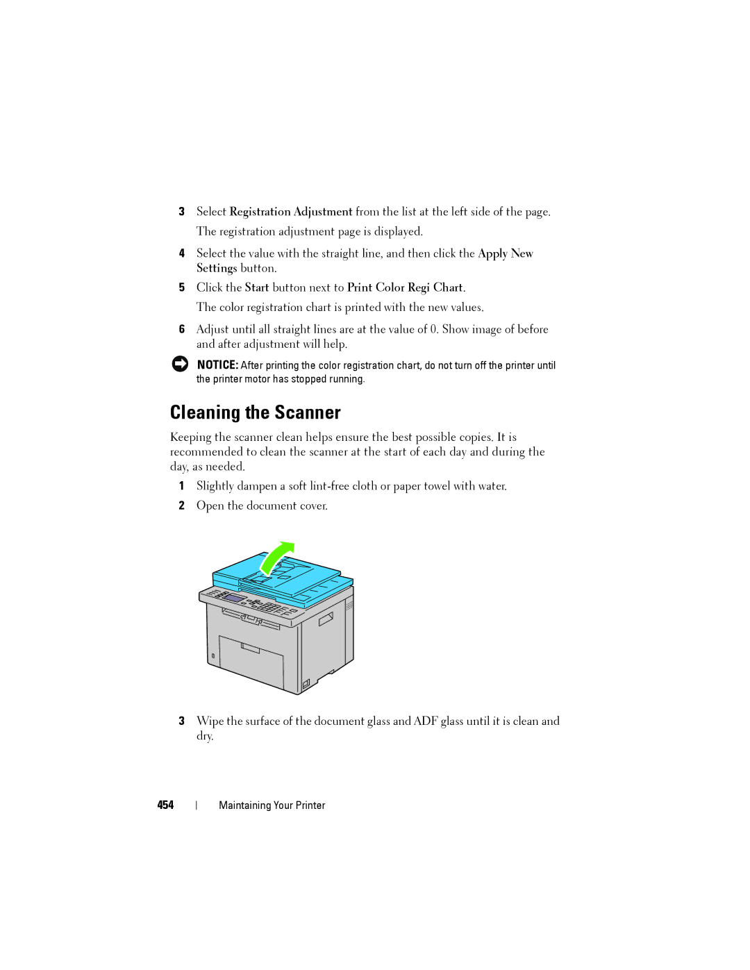 Dell 1355cnw, 1355CN manual Cleaning the Scanner, 454 