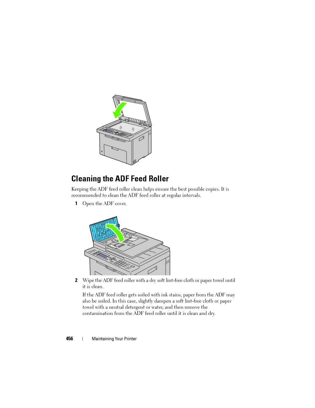 Dell 1355cnw, 1355CN manual Cleaning the ADF Feed Roller, 456 