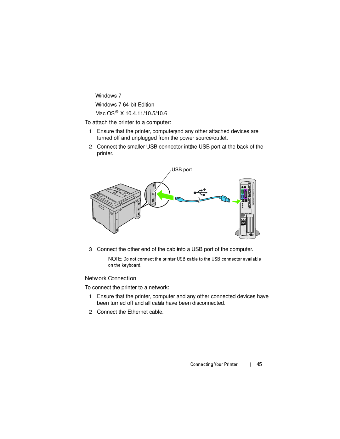 Dell 1355CN, 1355cnw manual Network Connection 