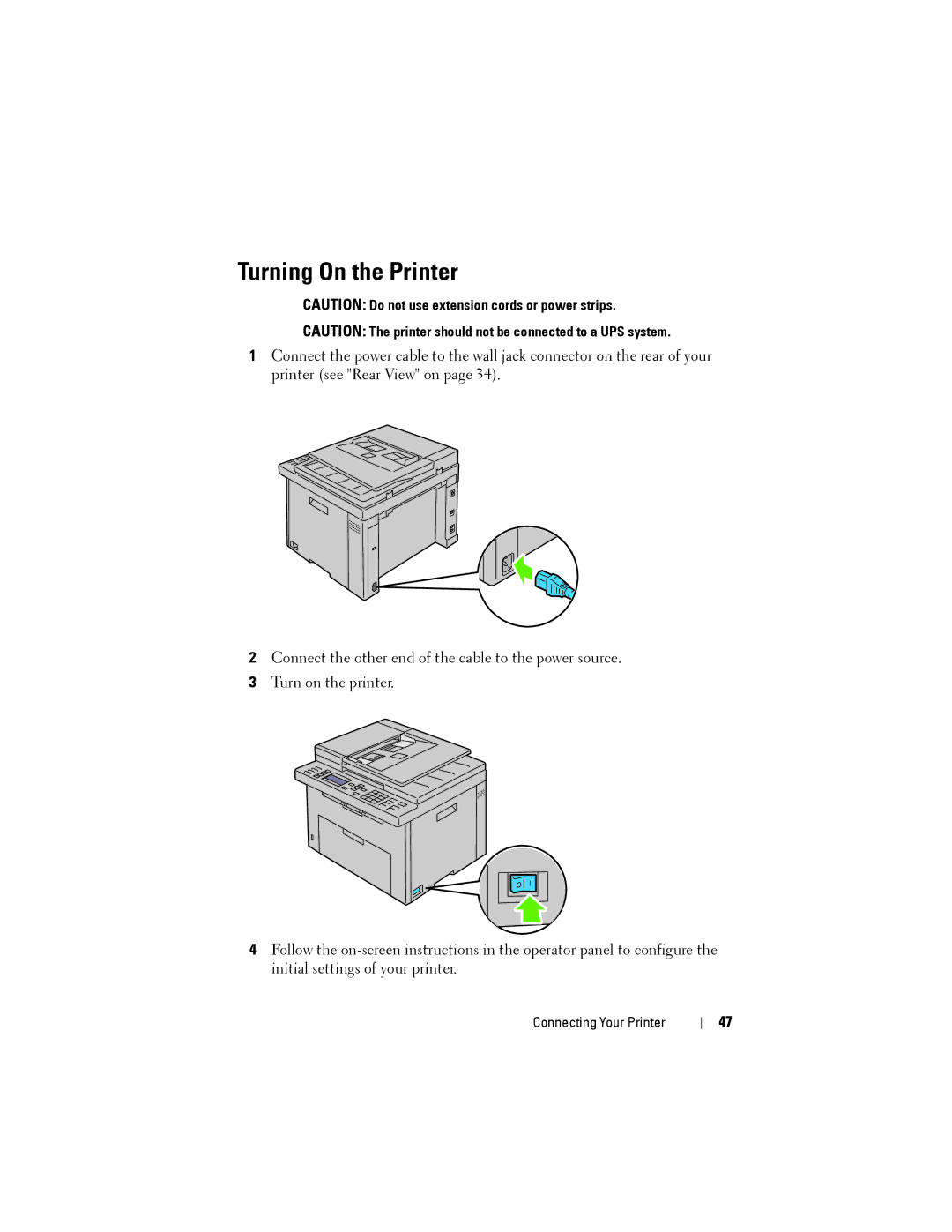 Dell 1355CN, 1355cnw manual Turning On the Printer 