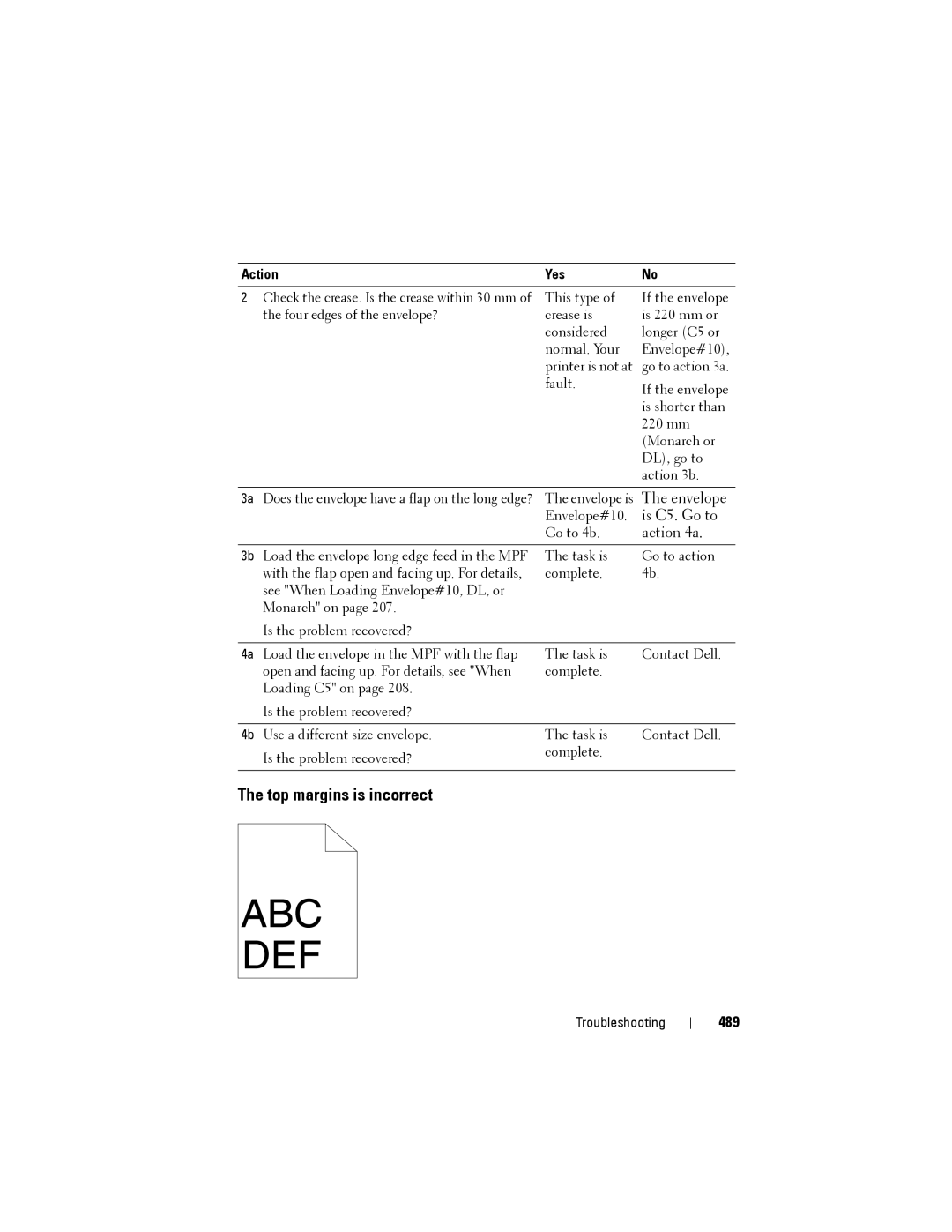 Dell 1355CN, 1355cnw manual Top margins is incorrect, 489 