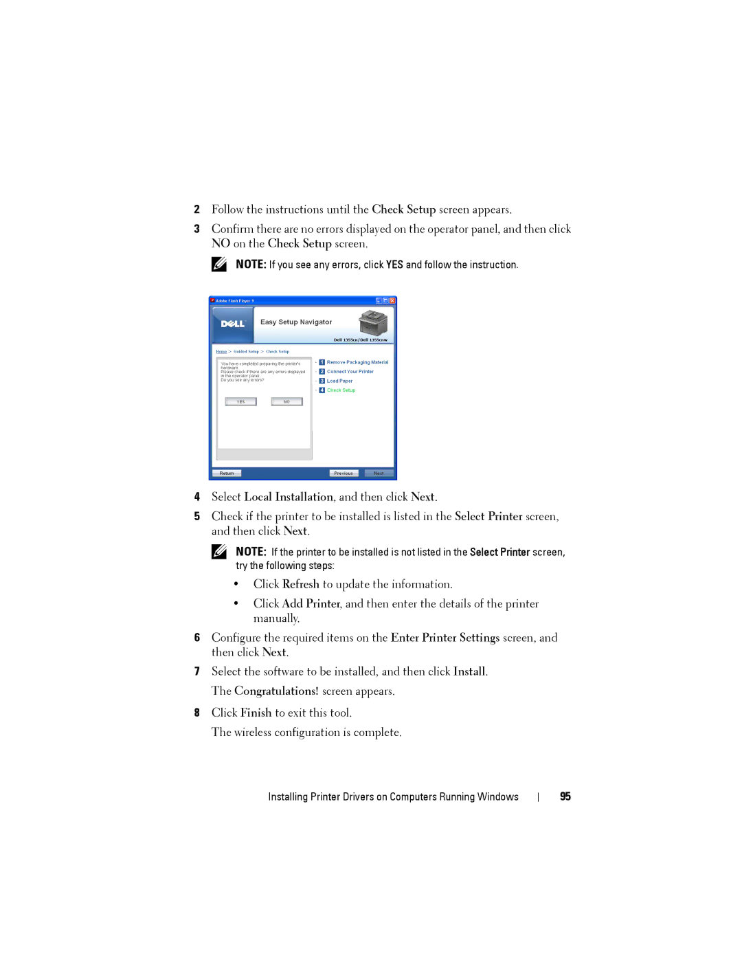 Dell 1355CN, 1355cnw manual Installing Printer Drivers on Computers Running Windows 