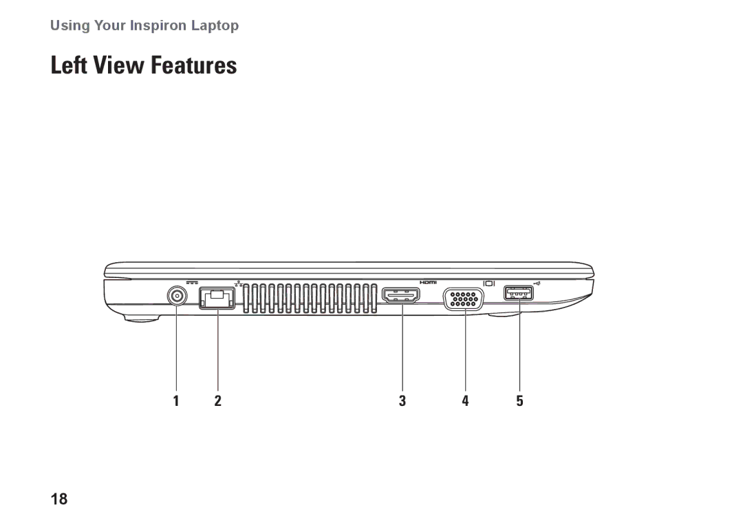 Dell 1370, P06S001, MV909 setup guide Left View Features 