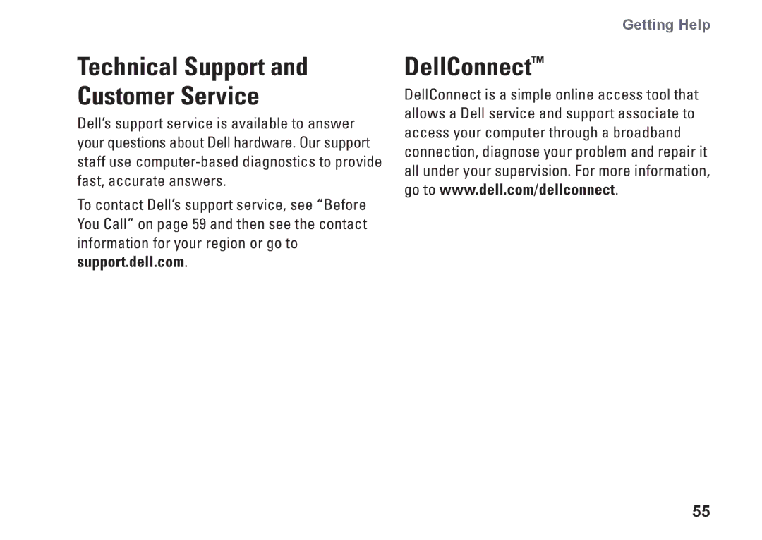 Dell P06S001, 1370, MV909 setup guide DellConnect, Technical Support and Customer Service 