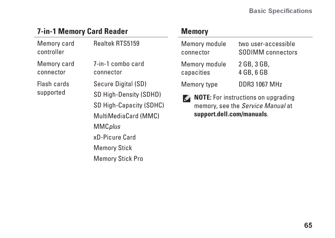 Dell MV909, 1370, P06S001 setup guide In-1 Memory Card Reader 