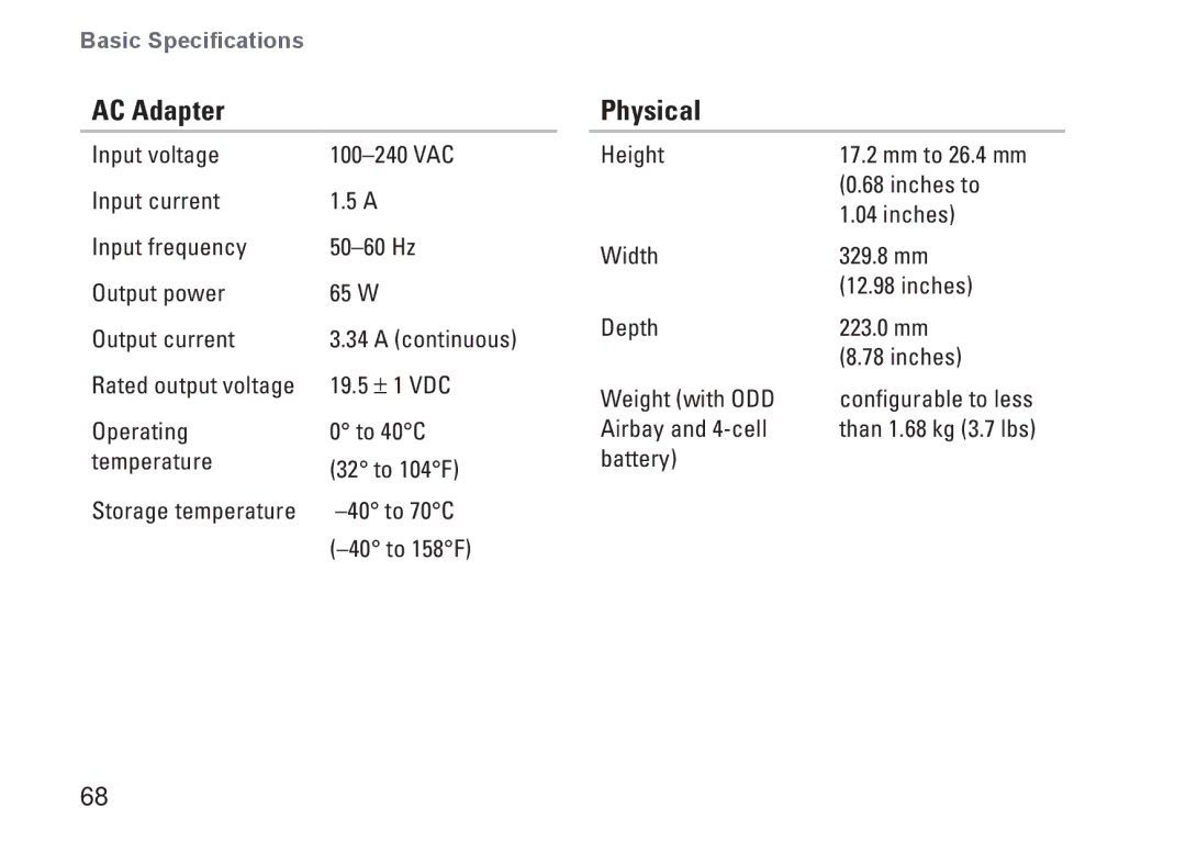 Dell 1370, P06S001, MV909 setup guide AC Adapter, Physical 