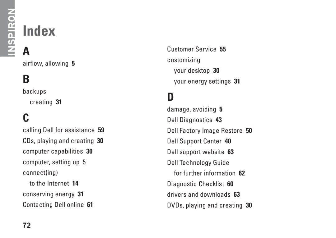 Dell 1370, P06S001, MV909 setup guide Index 