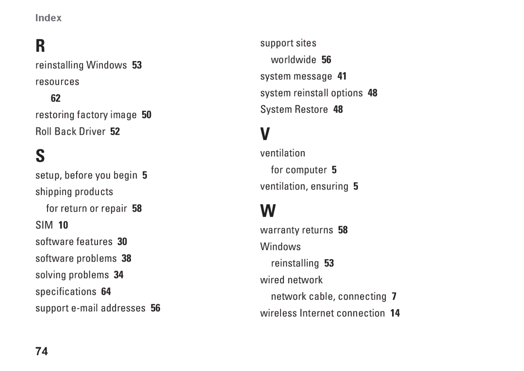 Dell 1370, P06S001, MV909 setup guide Index 