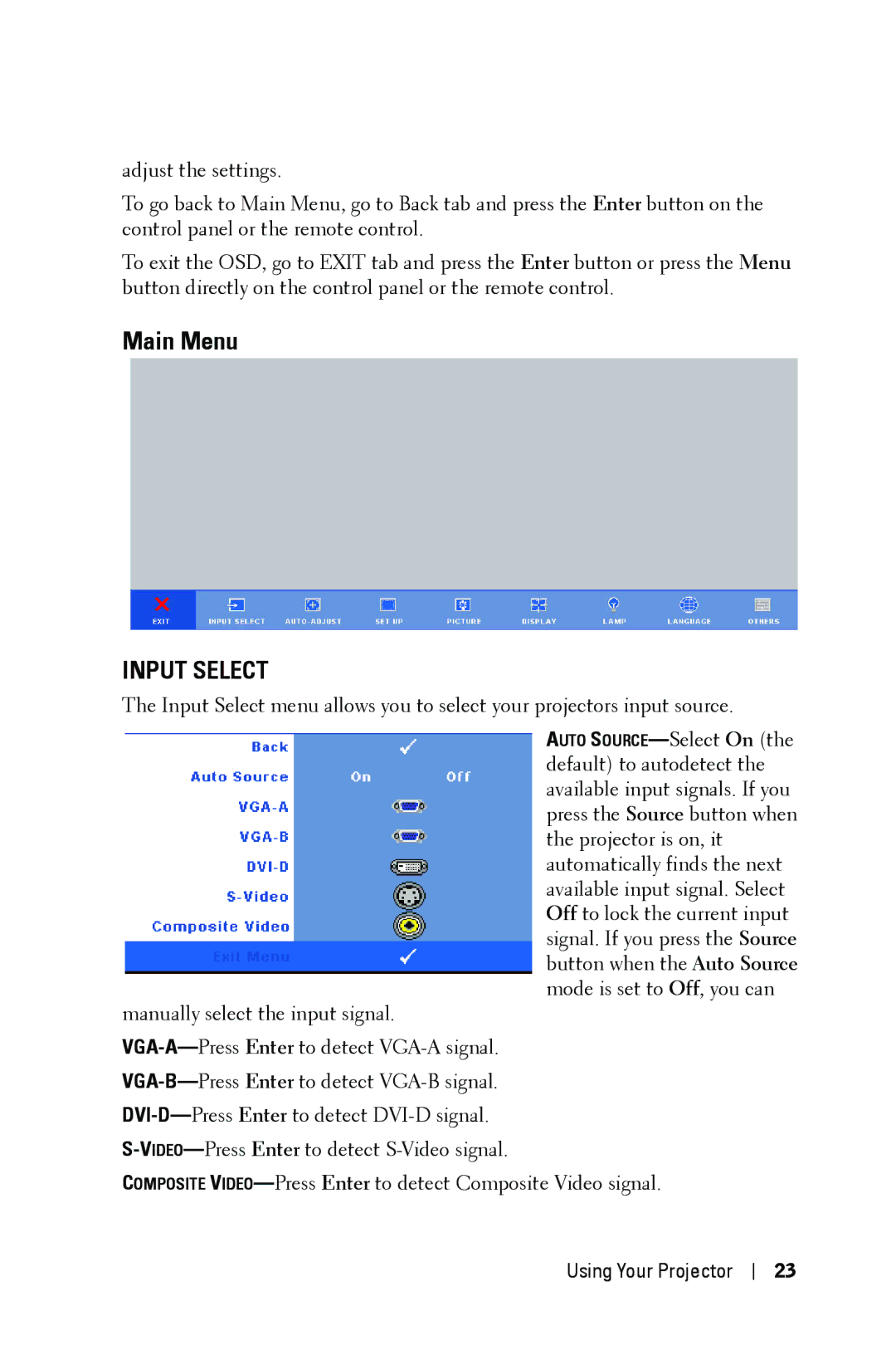 Dell 1409X manual Main Menu, Input Select 