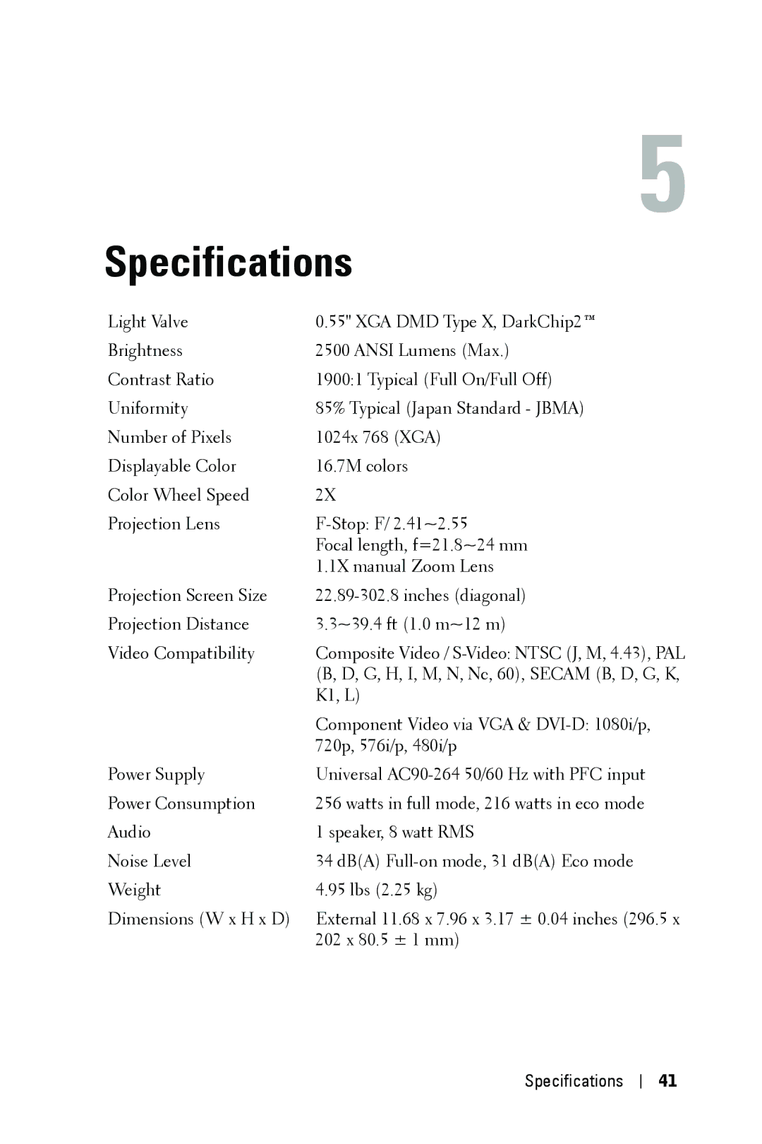 Dell 1409X manual Specifications 