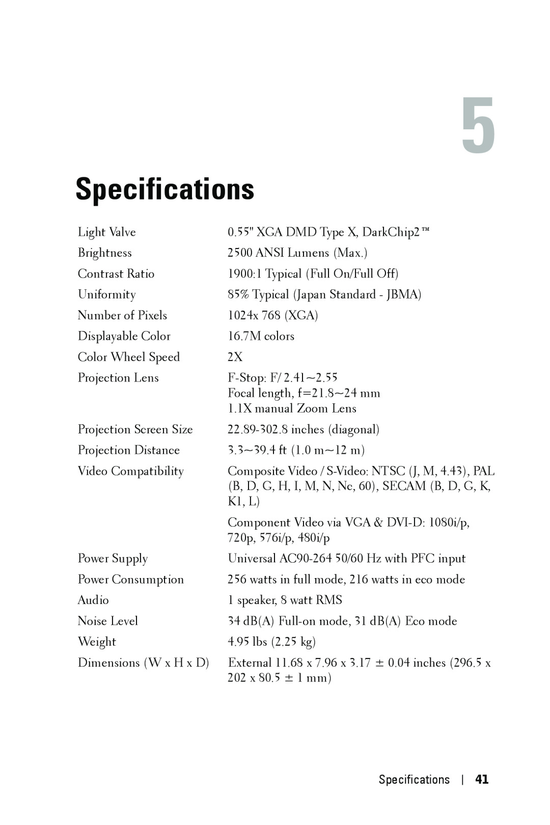 Dell 1409X manual Specifications 