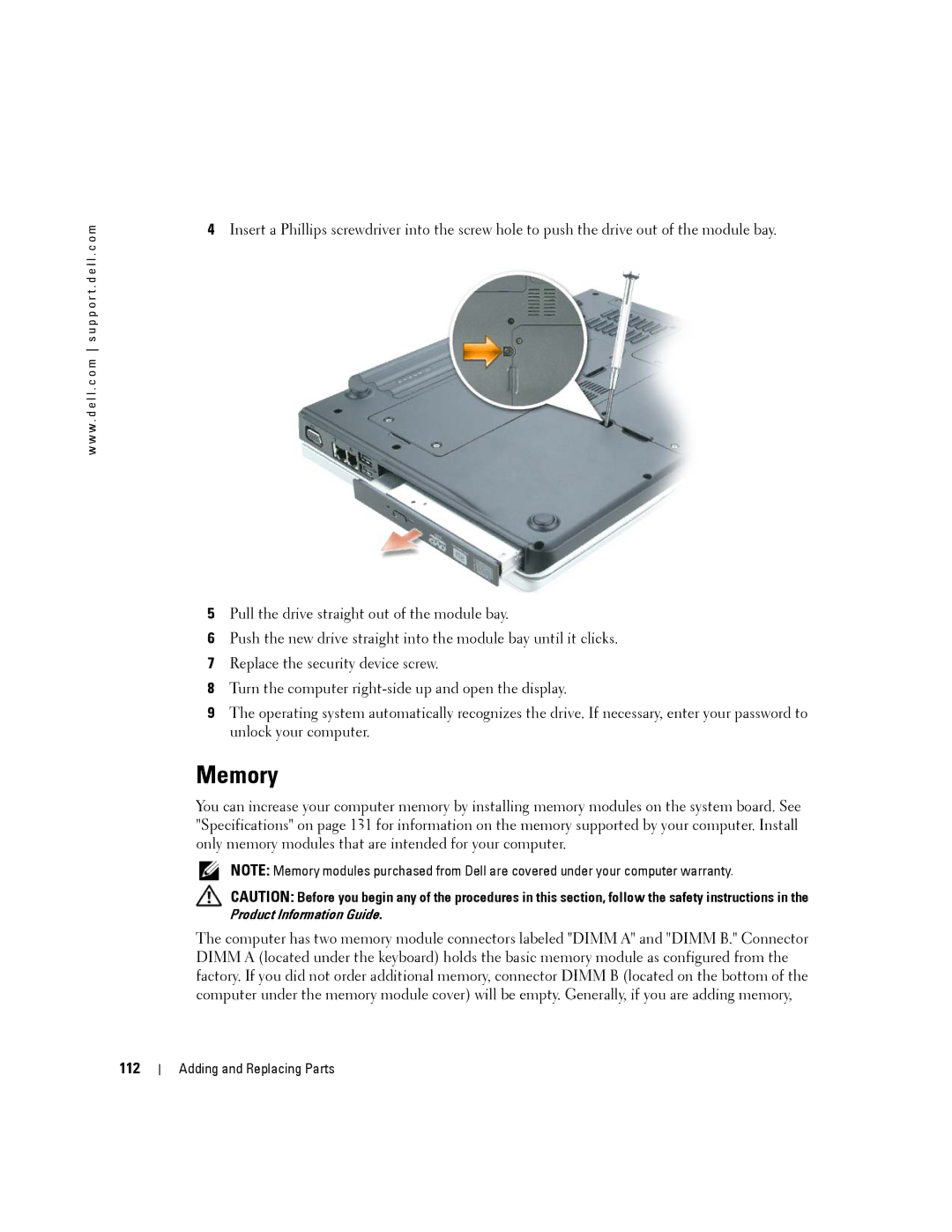 Dell 140M, PP19L owner manual Memory, 112 