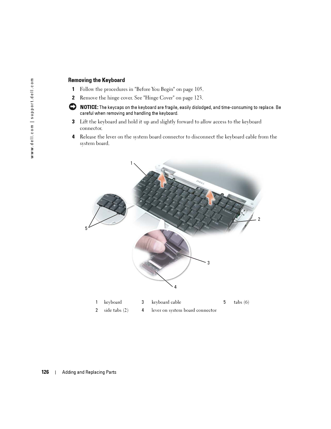 Dell 140M, PP19L owner manual Removing the Keyboard, 126 