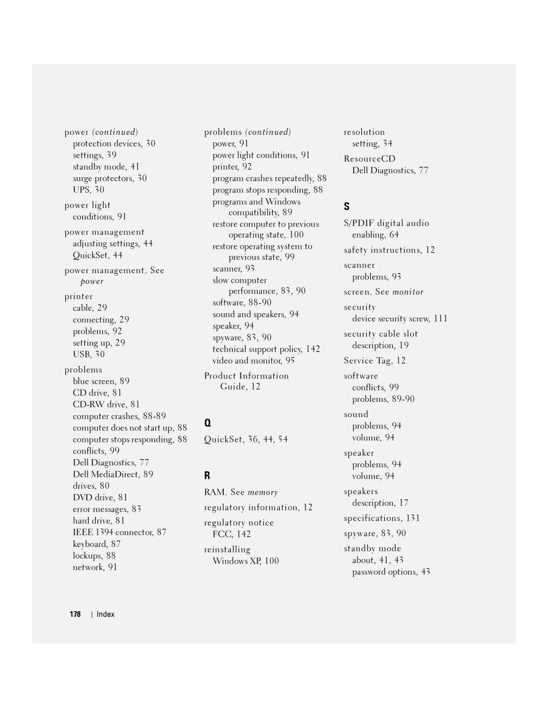 Dell 140M, PP19L owner manual Problems, 178 