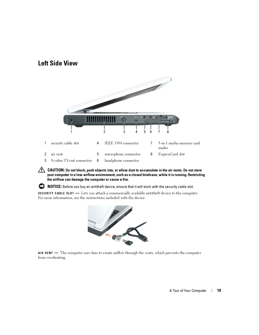 Dell PP19L, 140M owner manual Left Side View 