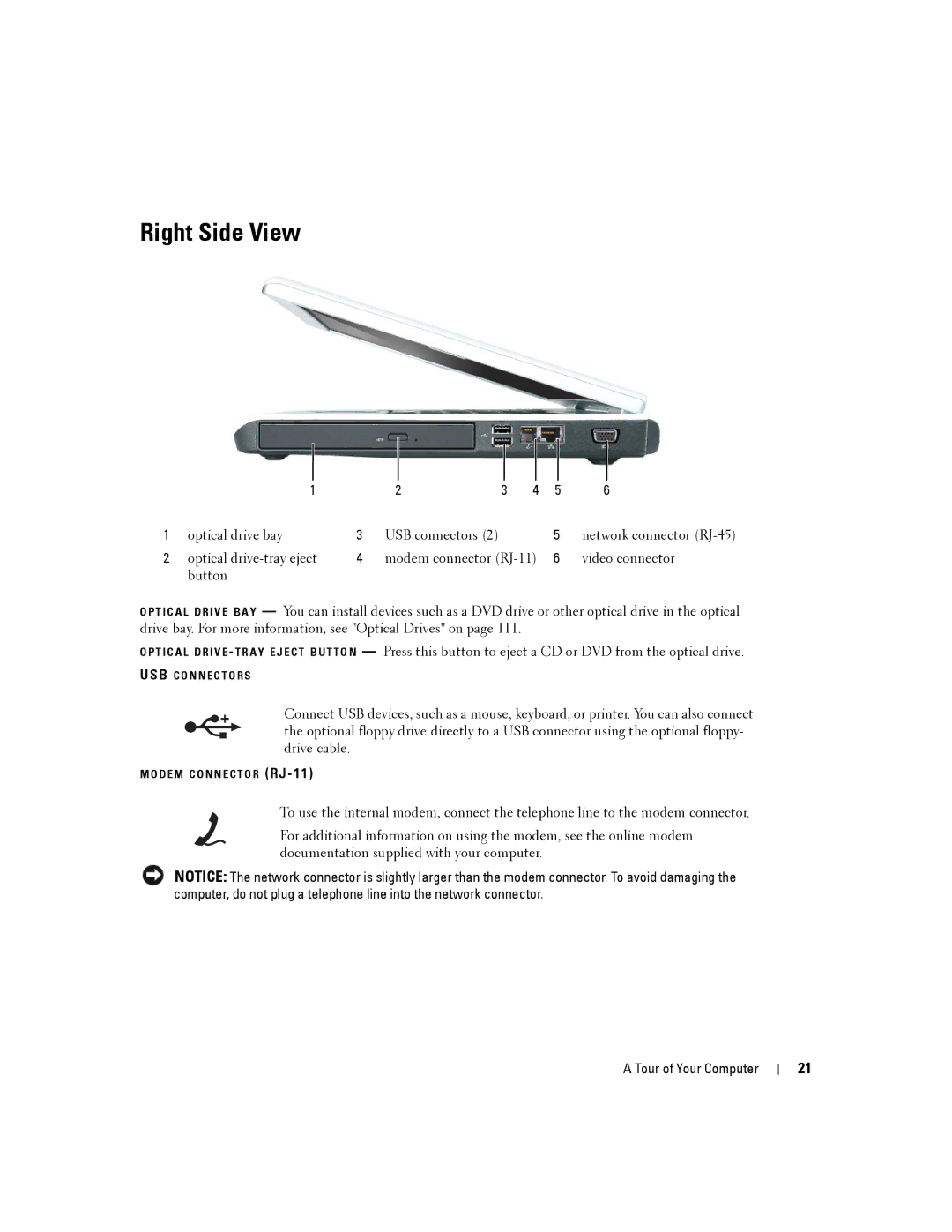 Dell PP19L, 140M owner manual Right Side View 