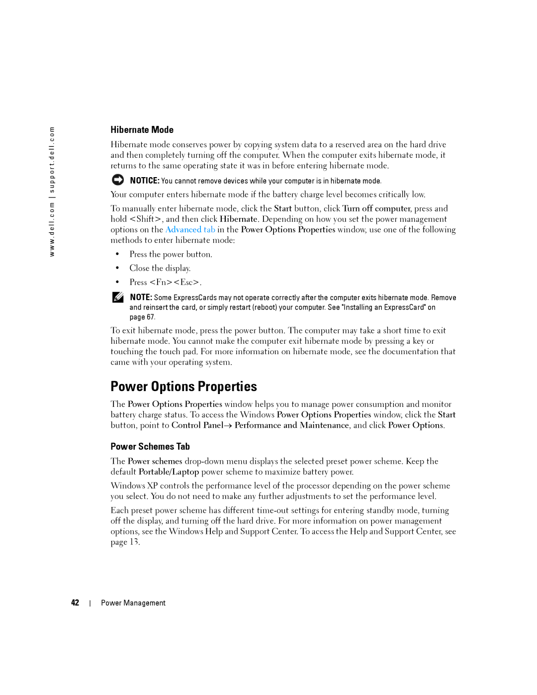 Dell 140M, PP19L owner manual Power Options Properties, Hibernate Mode, Power Schemes Tab 