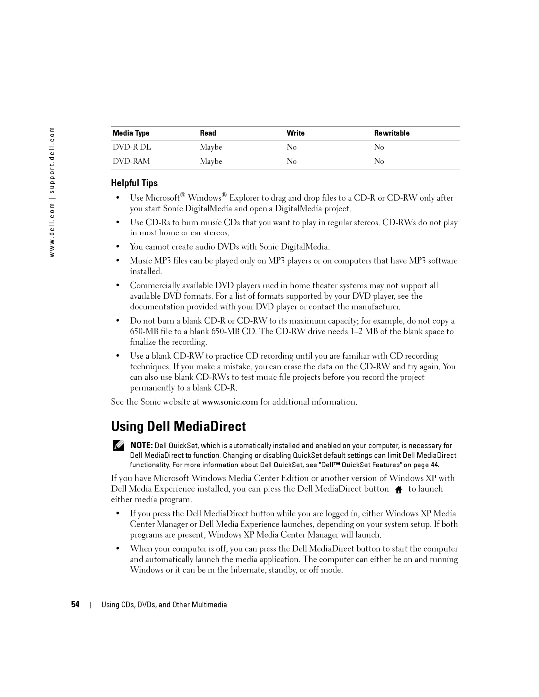 Dell 140M, PP19L owner manual Using Dell MediaDirect, Helpful Tips 