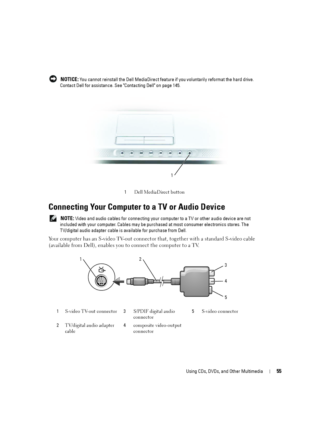 Dell PP19L, 140M owner manual Connecting Your Computer to a TV or Audio Device 