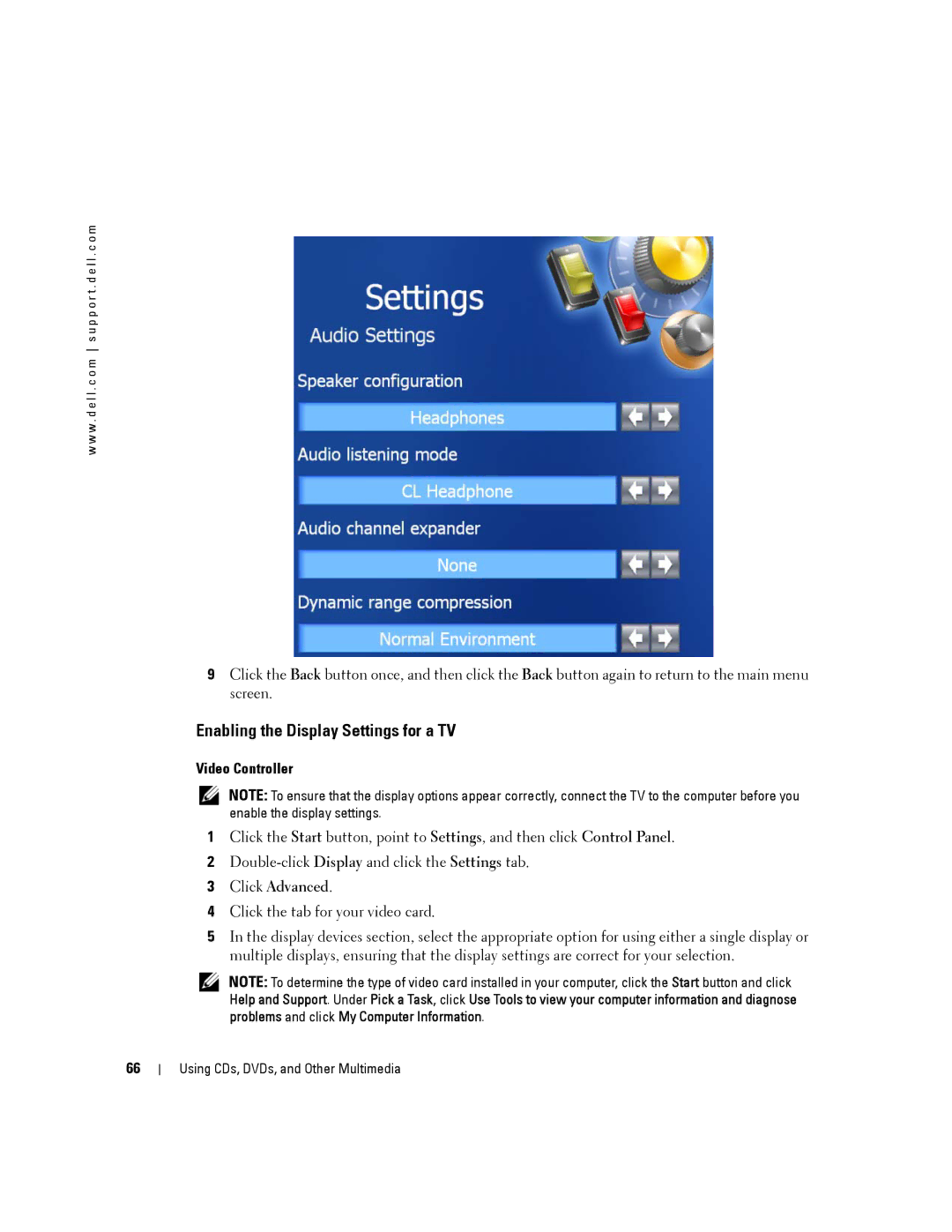 Dell 140M, PP19L owner manual Enabling the Display Settings for a TV, Video Controller, Click Advanced 