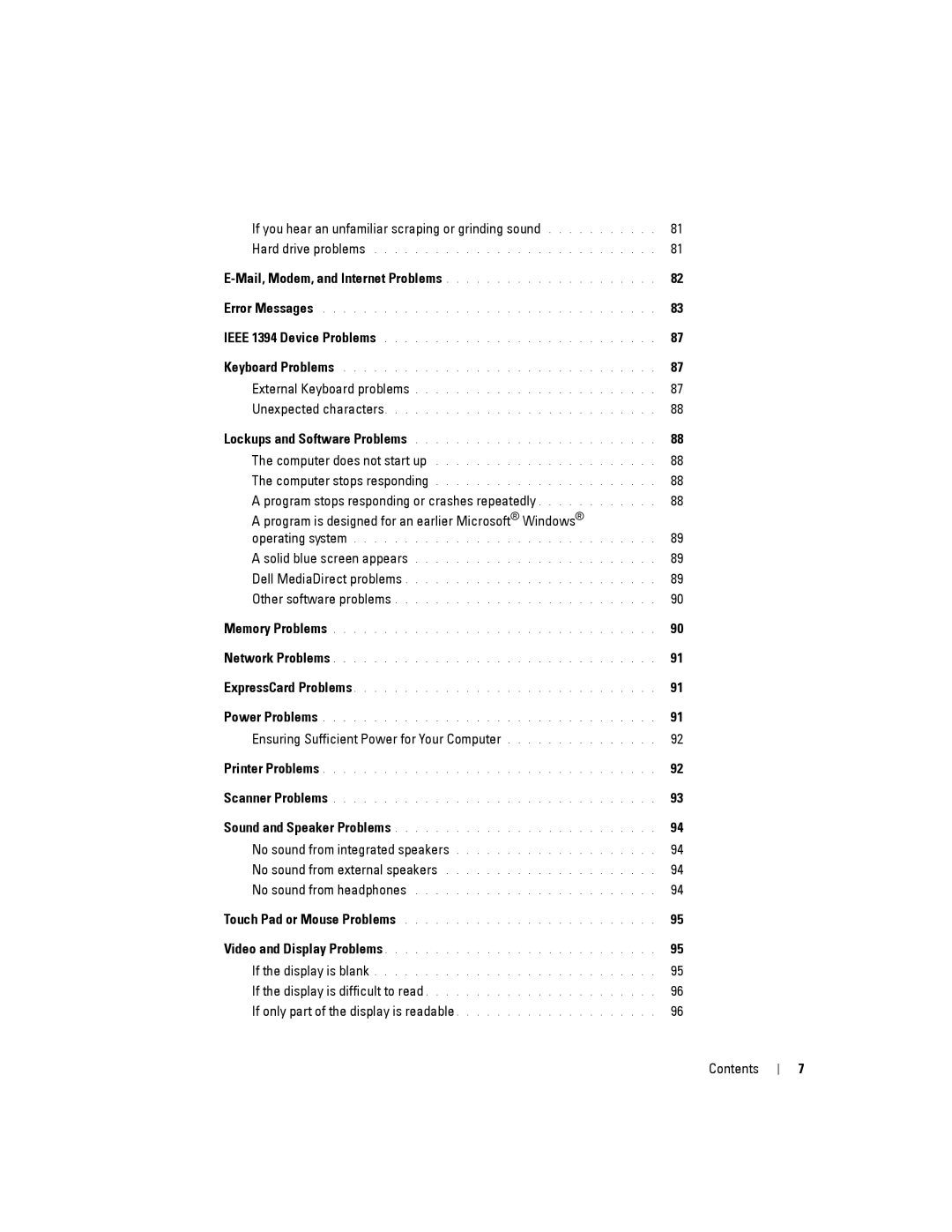 Dell PP19L, 140M owner manual If only part of the display is readable Contents 