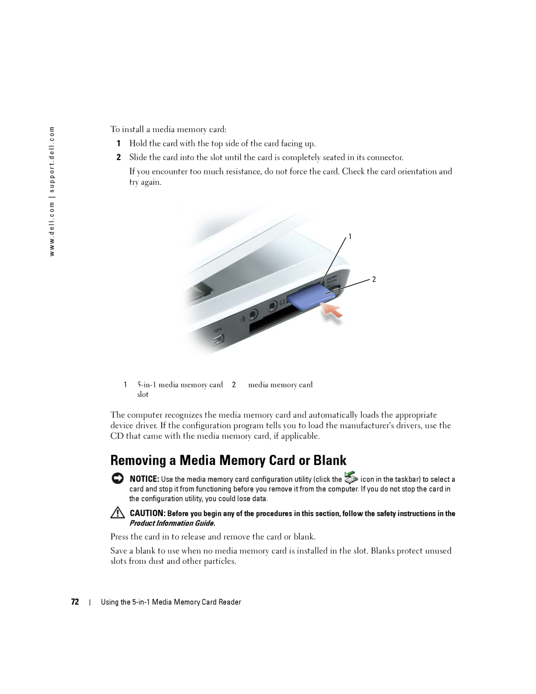 Dell 140M, PP19L owner manual Removing a Media Memory Card or Blank 