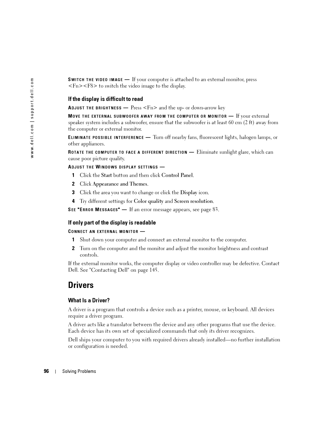 Dell 140M, PP19L Drivers, If the display is difficult to read, If only part of the display is readable, What Is a Driver? 