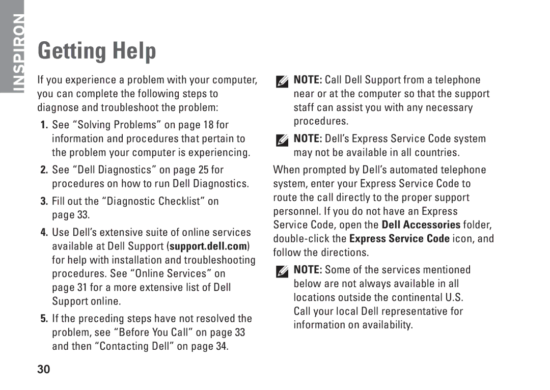 Dell PP38L, 1410, Y727H setup guide Getting Help, Fill out the Diagnostic Checklist on 