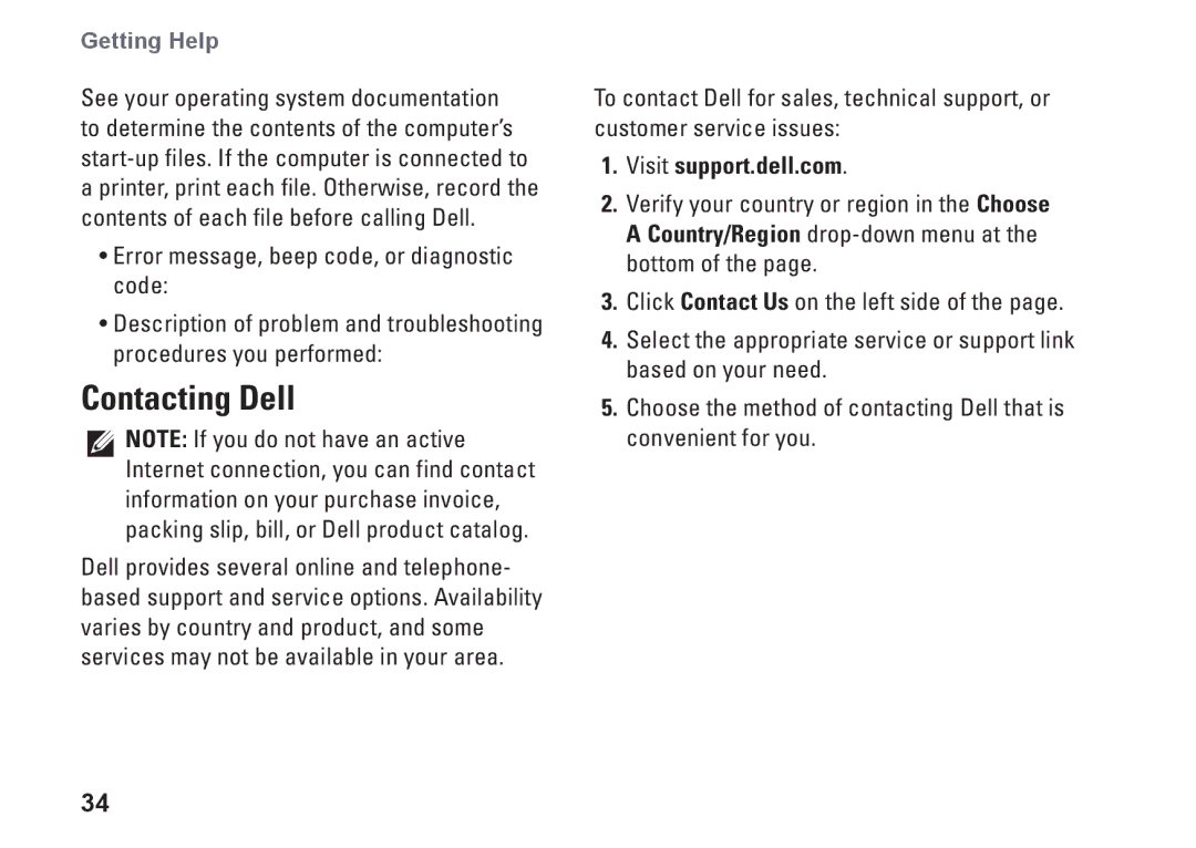 Dell 1410, Y727H, PP38L setup guide Contacting Dell, Visit support.dell.com 