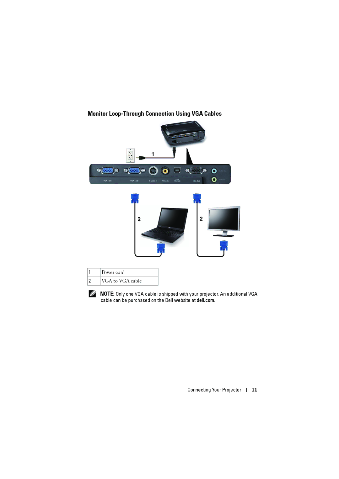 Dell 1410X manual Monitor Loop-Through Connection Using VGA Cables 