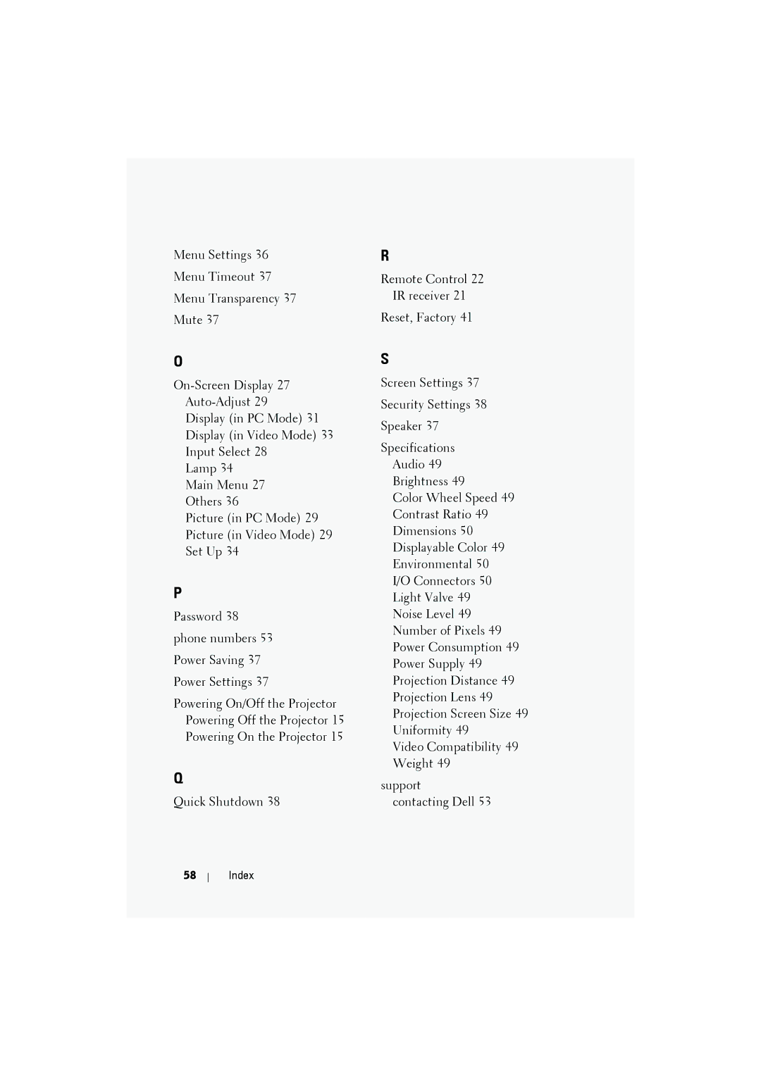 Dell 1410X manual Index 