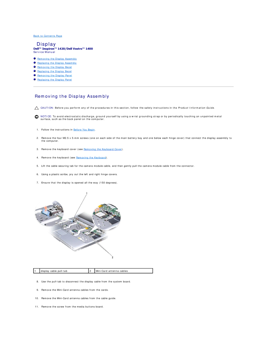 Dell 1420, 1400 service manual Removing the Display Assembly 