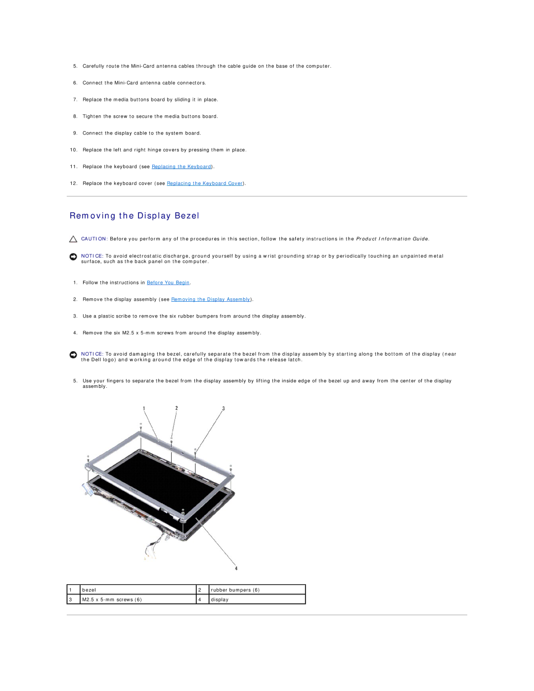 Dell 1420, 1400 service manual Removing the Display Bezel 