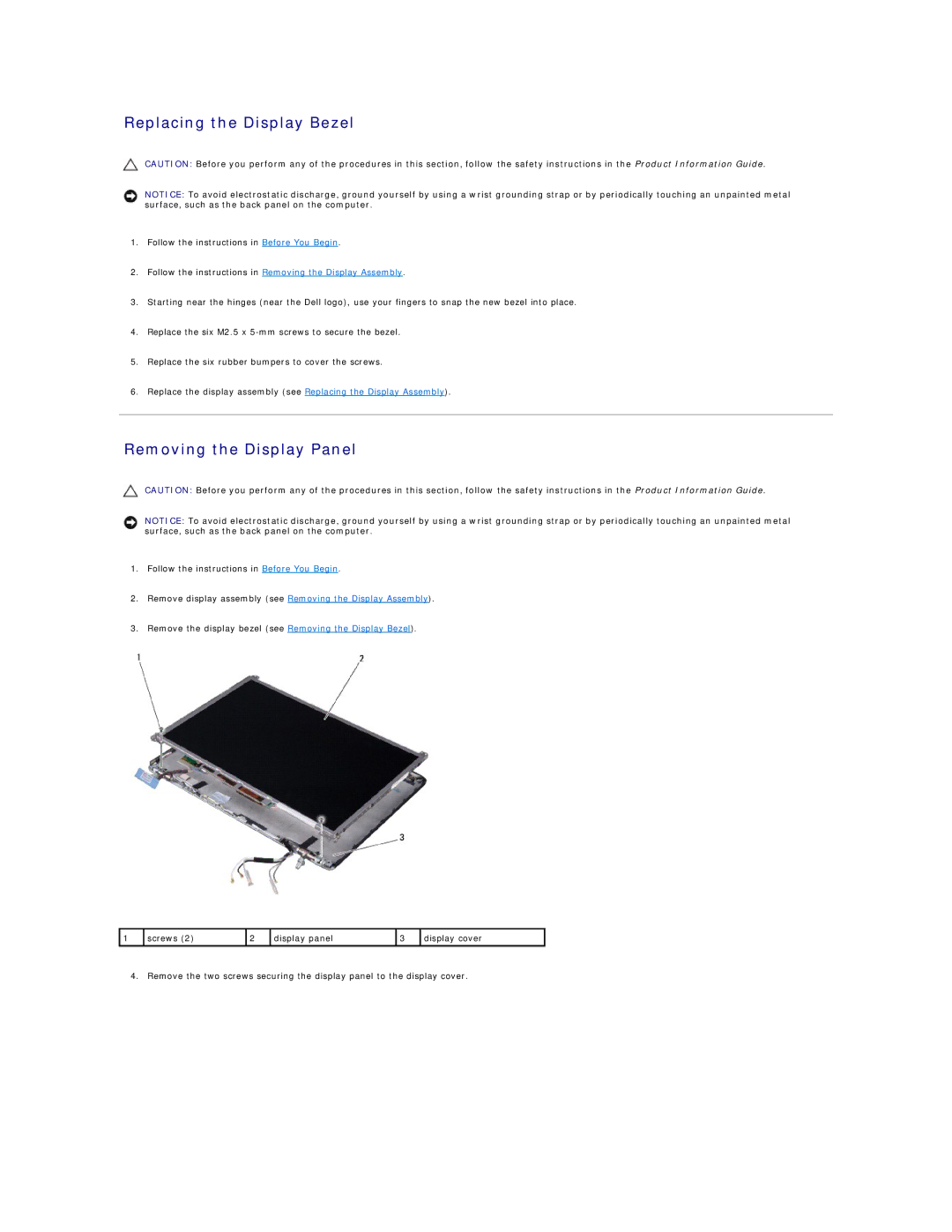 Dell 1400, 1420 service manual Replacing the Display Bezel, Removing the Display Panel 