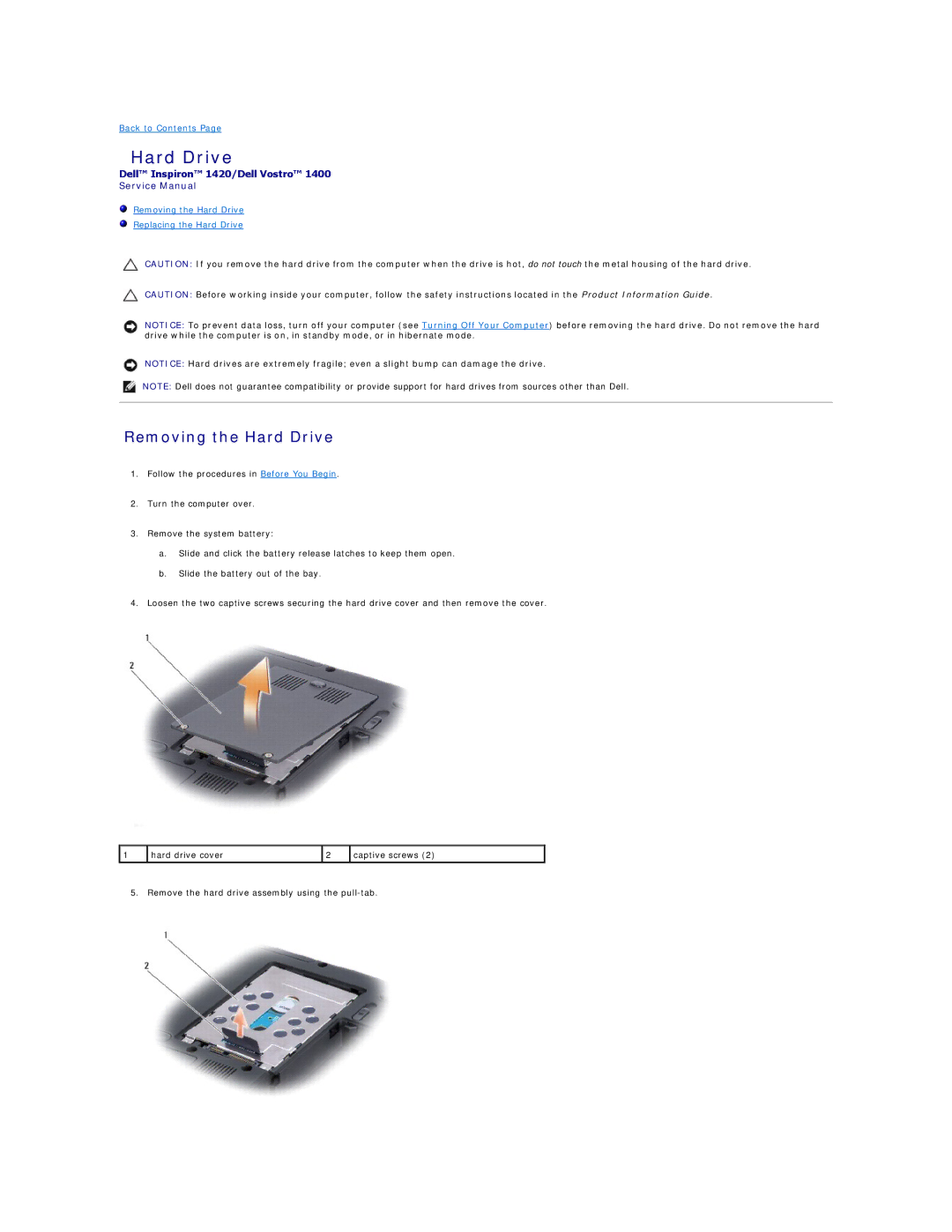 Dell 1420, 1400 service manual Removing the Hard Drive 