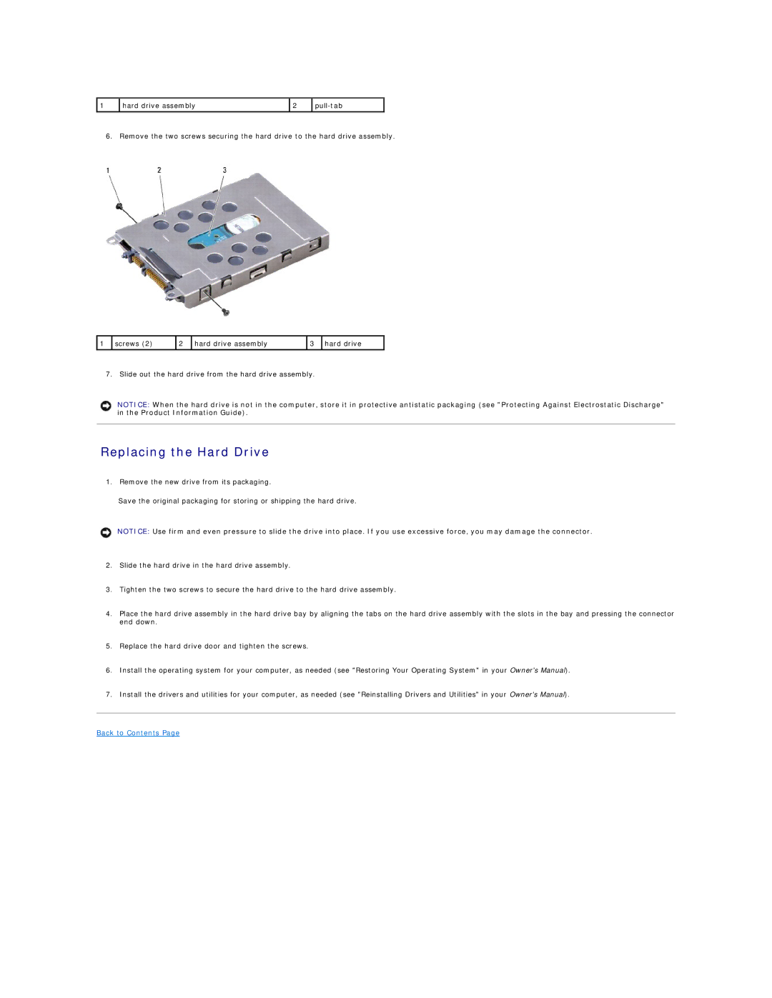 Dell 1400, 1420 service manual Replacing the Hard Drive 