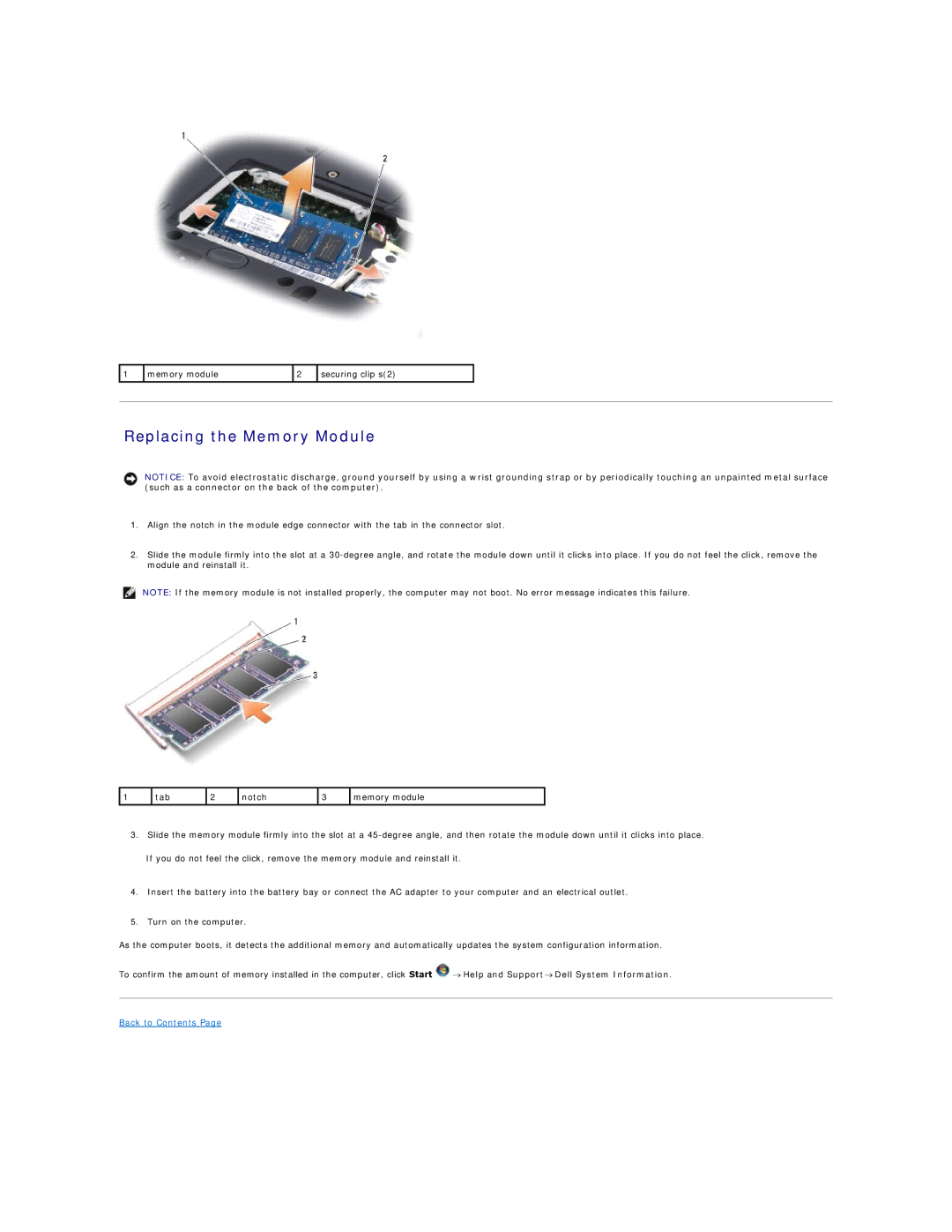 Dell 1420, 1400 service manual Replacing the Memory Module 