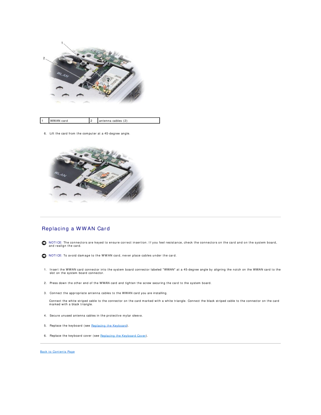 Dell 1400, 1420 service manual Replacing a Wwan Card 