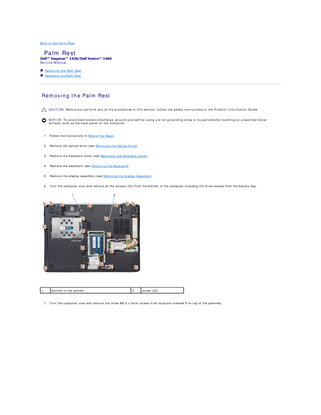 Dell 1420, 1400 service manual Removing the Palm Rest 