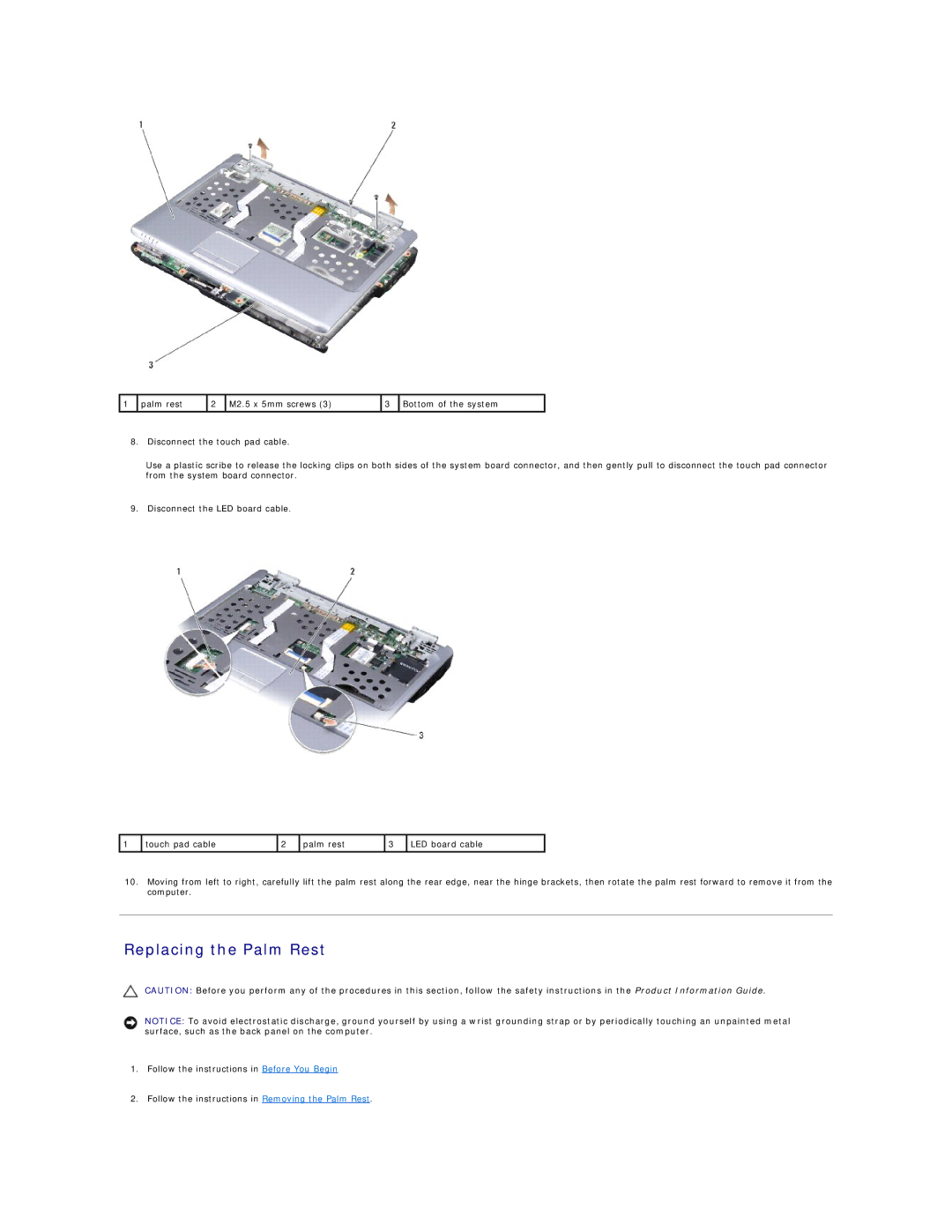 Dell 1400, 1420 service manual Replacing the Palm Rest 