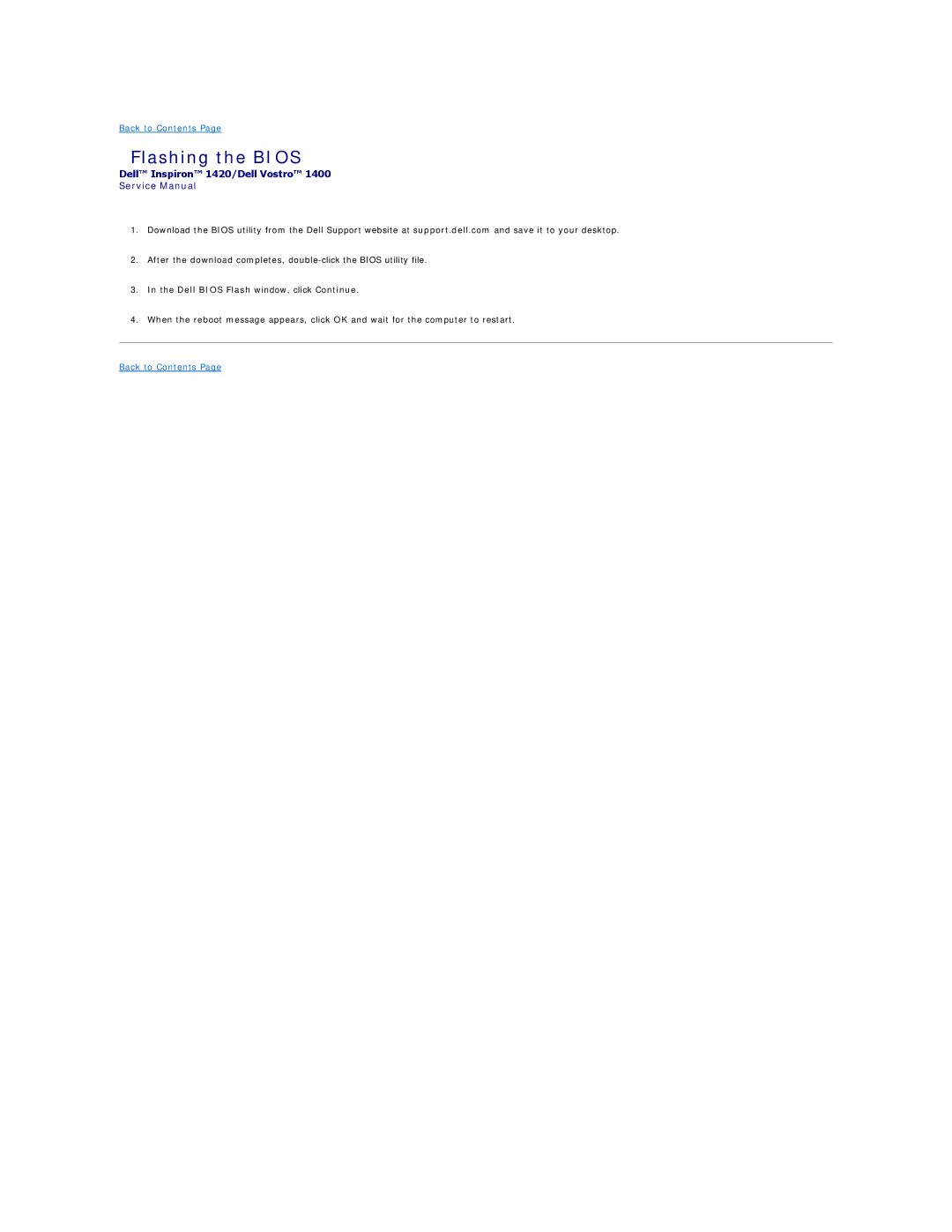 Dell 1420, 1400 service manual Flashing the Bios, Dell Bios Flash window, click Continue 