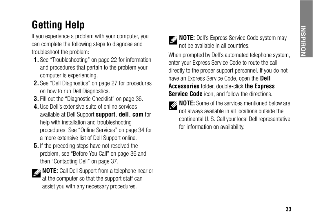 Dell F243R, 1427 setup guide Getting Help, Fill out the Diagnostic Checklist on 