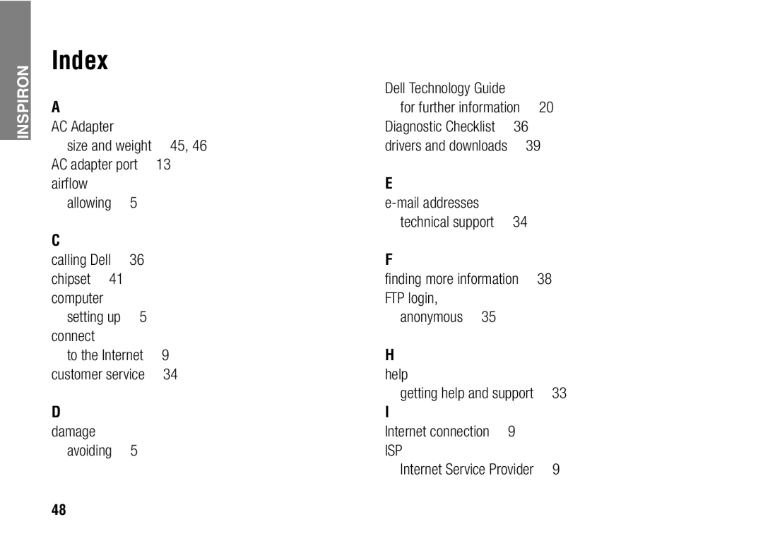 Dell 1427, F243R setup guide Index 