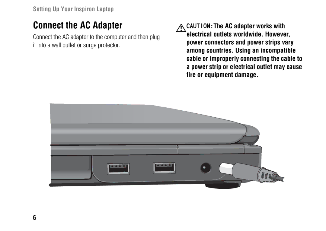 Dell 1427, F243R setup guide Connect the AC Adapter 