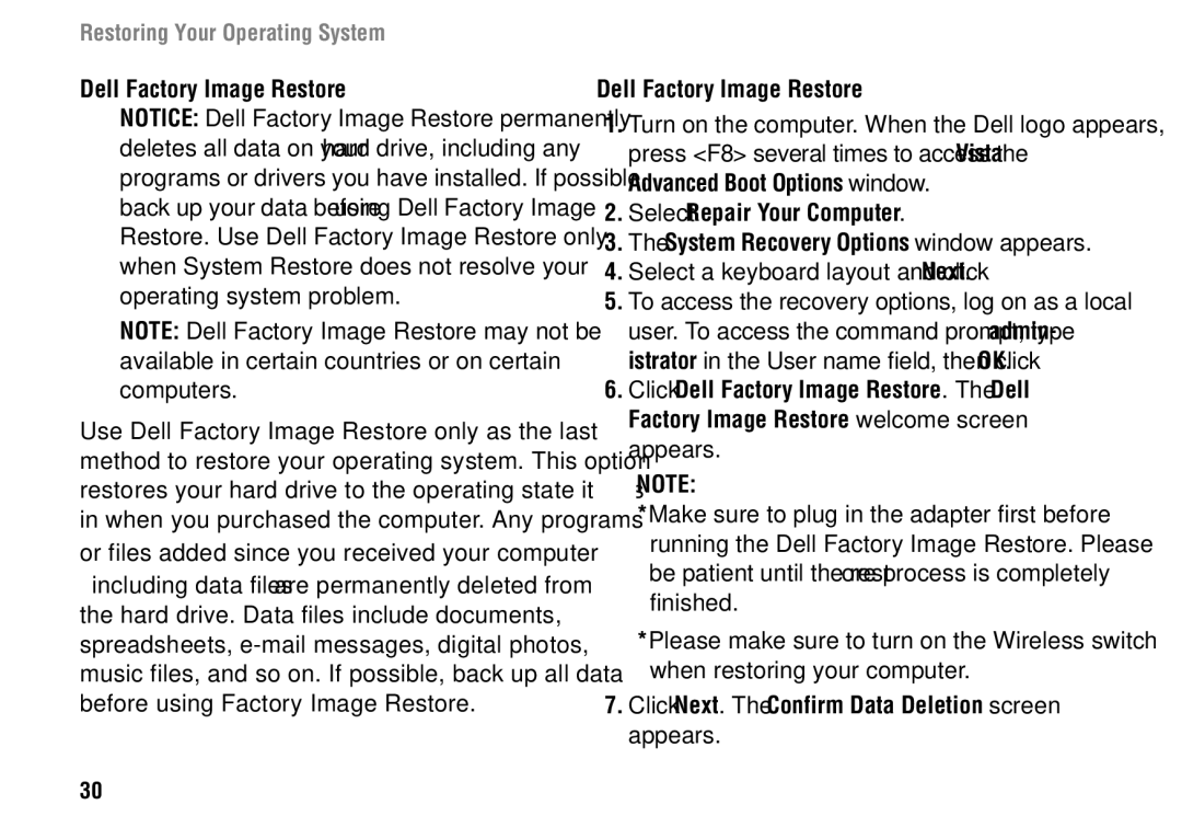 Dell 1427 setup guide Dell Factory Image Restore, Select a keyboard layout and click Next 