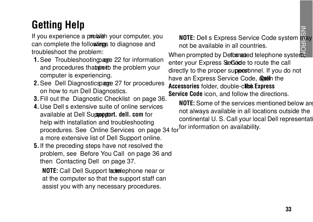 Dell 1427 setup guide Getting Help, Fill out the Diagnostic Checklist on 