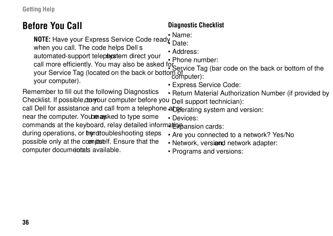 Dell 1427 setup guide Before You Call, Diagnostic Checklist 